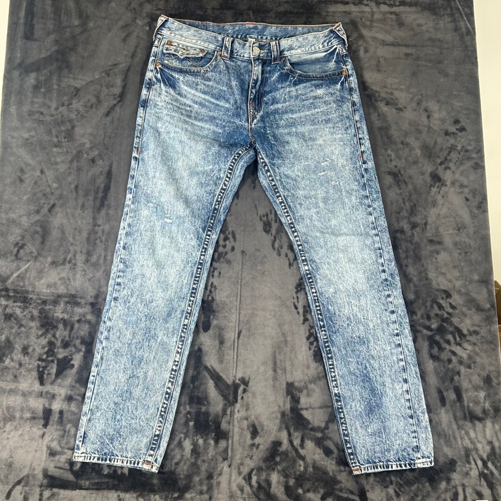True Religion Skinny Jeans Mens 36 Blue Acid Wash Flap Pocket Denim